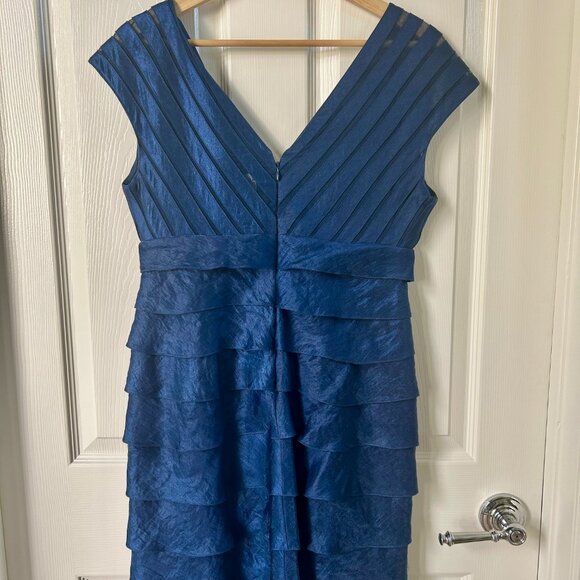 Adrianna Papell Dress SZ8 Navy Blue Shimmery Mermaid Layered Formal Cocktail - Picture 5 of 9